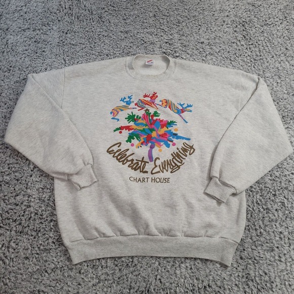 Vintage Jerzees Sweatshirt Adult Extra Large Gray Celebrate Everything Graphic - Picture 1 of 7